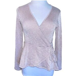 Anthropologie Caution to the Wind 3D Stripes Tan Flowy Peplum Women’s Medium Top